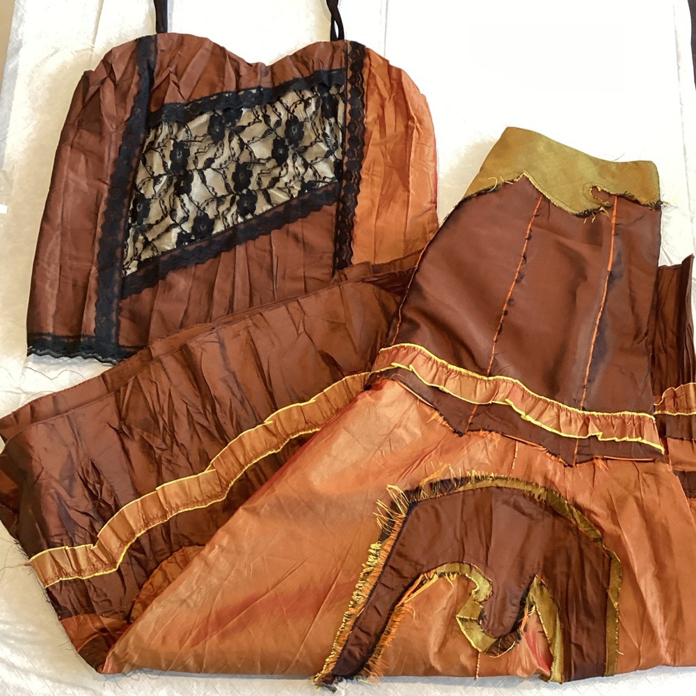 Rust Brown Two-Piece Strapless Dress with Black Lace
